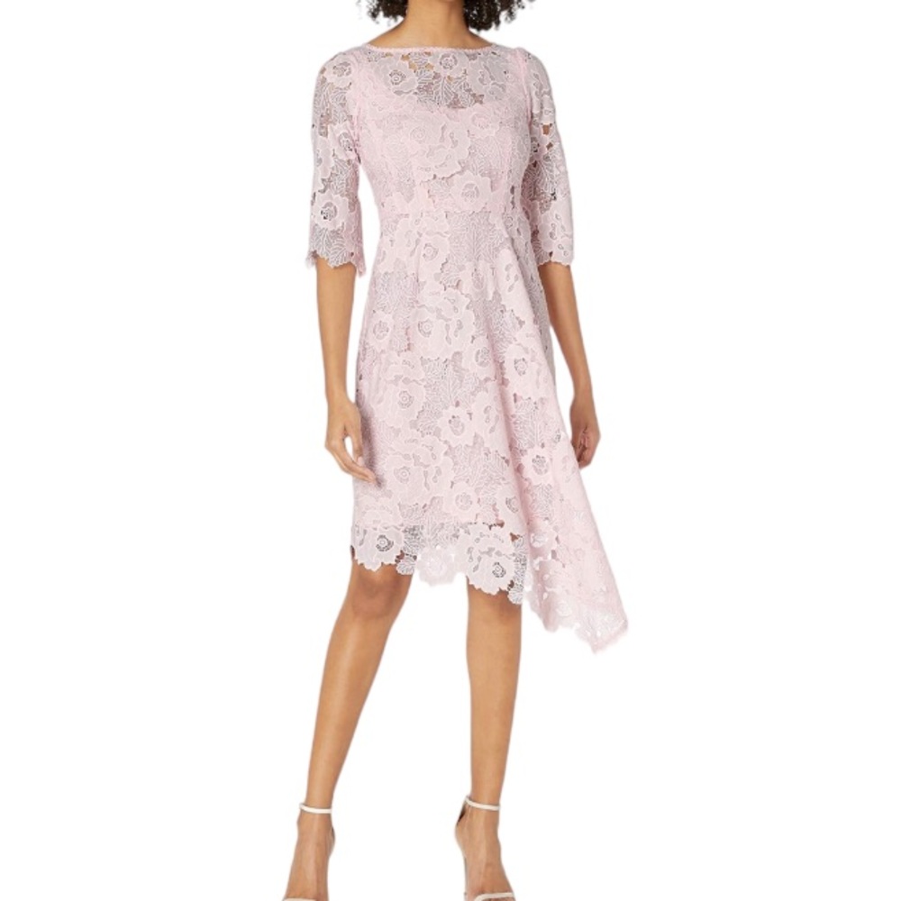 Nanette Lepore Bailamos Lace Asymmetrical Hem Dress in Pale Pink SZ 10 NWT